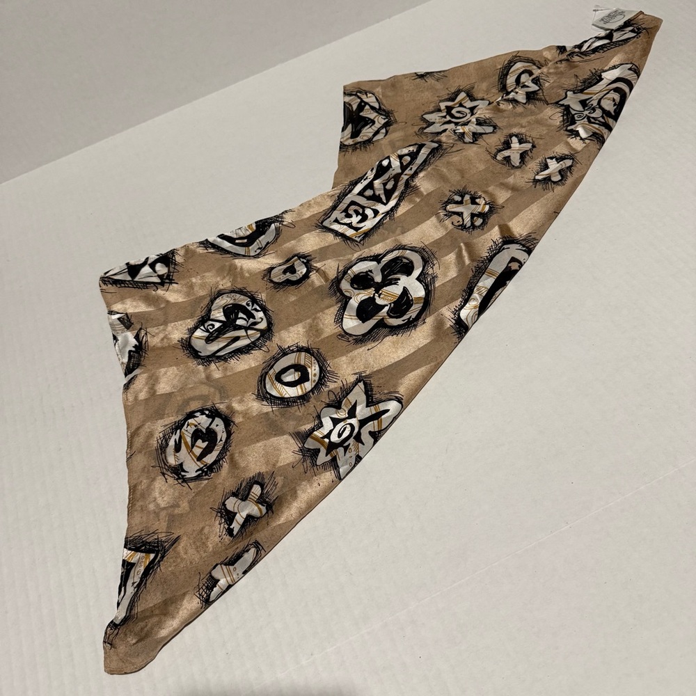 ST. JOHN Silk Striped Scribble Hearts Stars Floral Celestial Scarf
